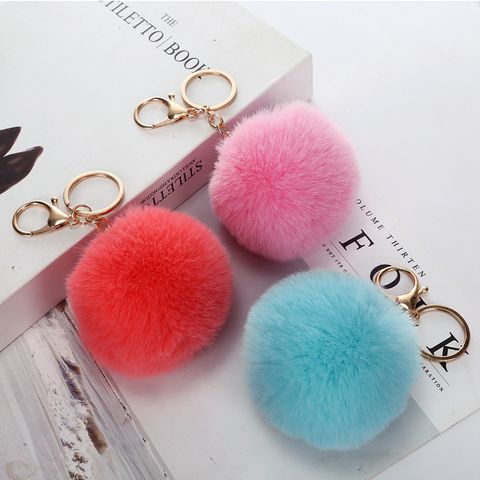 Cute Solid Color Plush Flocking Keychain