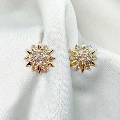 Fashion Snowflake Copper Ear Studs Inlay Zircon Copper Earrings