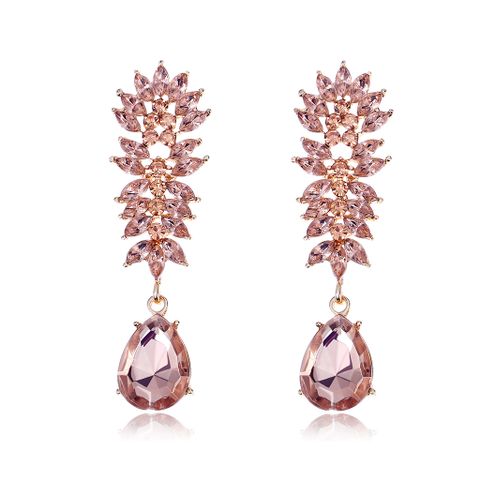 Glam Geometric Alloy Inlay Crystal Drop Earrings