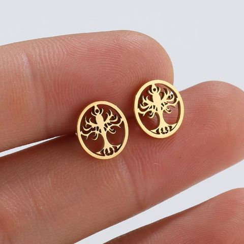 Simple Style Lucky Tree Titanium Steel Ear Studs Plating No Inlaid Stainless Steel Earrings