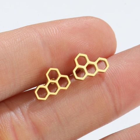 Fashion Honeycomb Titanium Steel Ear Studs Plating No Inlaid Stainless Steel Earrings