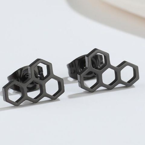 Fashion Honeycomb Titanium Steel Ear Studs Plating No Inlaid Stainless Steel Earrings