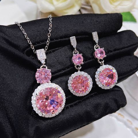 Fashion Geometric Copper Inlay Artificial Gemstones Earrings Necklace