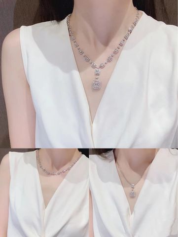 Elegante Cuadrado Cobre Embutido Piedras Preciosas Artificiales Anillos Collar