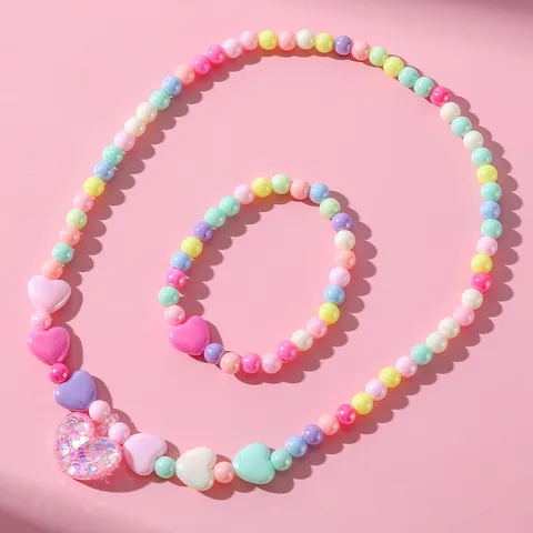 Lindo Forma De Corazón Resina Con Cuentas Sin Incrustaciones Mujeres Esposas Collar