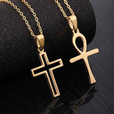 Stainless Steel 18K Gold Plated Fashion Plating Cross None Necklace