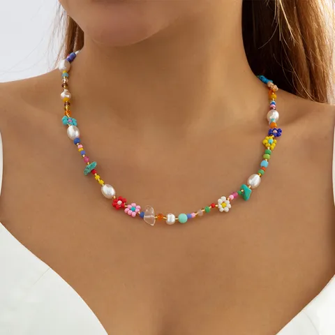 Bohemian Flower Beaded Imitation Pearl Women's Necklace