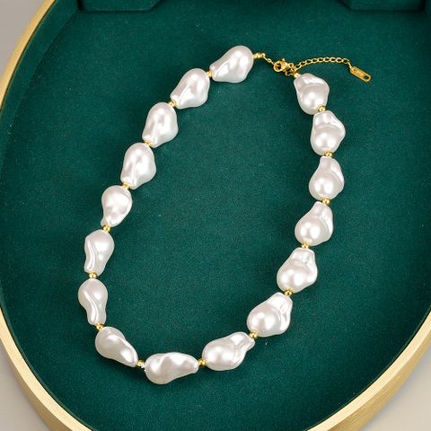 Elegant Imitation Pearl Necklace Beaded No Inlaid Stainless Steel Necklaces