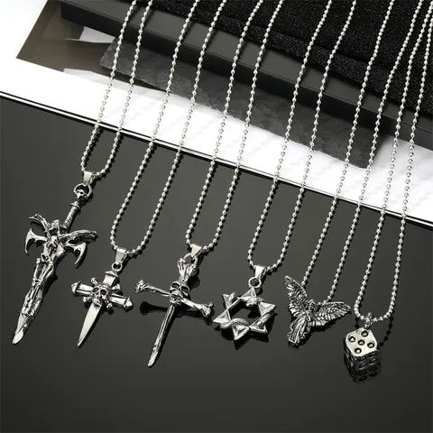 Punk Cross Dice Skull Alloy Plating Alloy Pendant Necklace 1 Piece