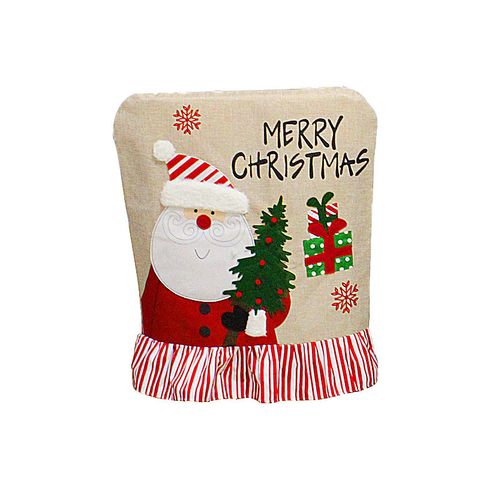 Hong Kong Love Christmas Embroidery Elderly Snowman Chair Cover Linen Lace Chair Cover Christmas Back Cushion Decoration