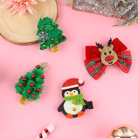 Pasadores De Árbol De Navidad Con Lazo De Alce Bonito A La Moda, Adorno De Pinza Para El Pelo