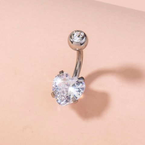 1 Piece Belly Rings Fashion Heart Shape 304 Stainless Steel Plating Zircon