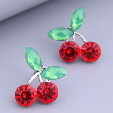 Fashion Cherry Alloy Inlay Artificial Rhinestones Ear Studs