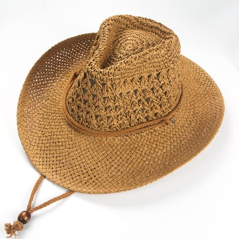 Unisex Ethnic Style Solid Color Braid Big Eaves Straw Hat