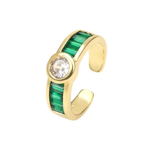 Vintage Style Geometric Color Block Brass Plating Inlay Zircon Open Ring