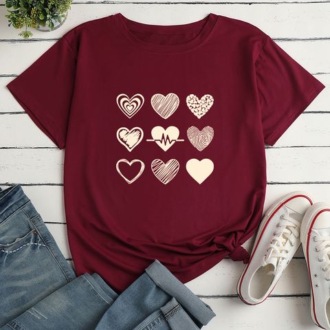 Women's T-shirt Short Sleeve T-shirts Printing Fashion Heart Shape