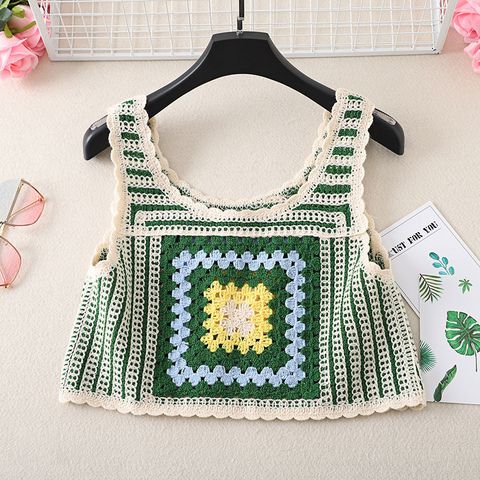 Summer New Cotton Linen Crochet Embroidery Retro Hollow Camisole Women's Top