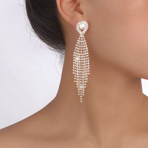 Fashion Geometric Rhinestone Tassel Earrings 1 Pair
