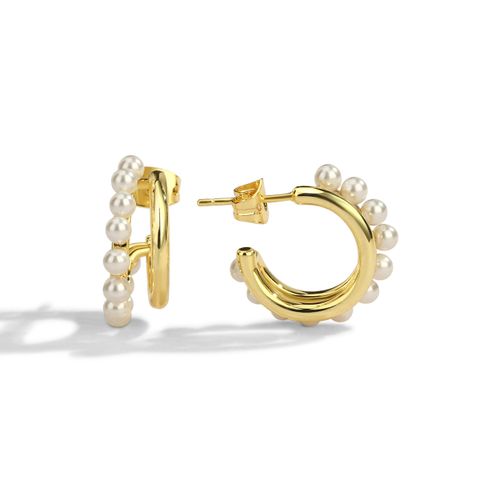 Fashion C Shape Copper Artificial Pearls Earrings