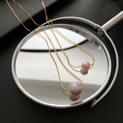Elegant Geometric Titanium Steel Inlay Pearls Necklaces