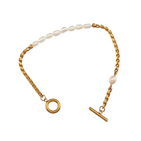 Elegant Geometric Stainless Steel Plating Artificial Pearls Gold Plated Bracelets