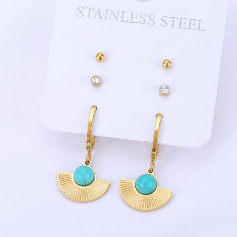 Fashion Geometric Inlay Stainless Steel Turquoise Rhinestones Earrings Ear Studs