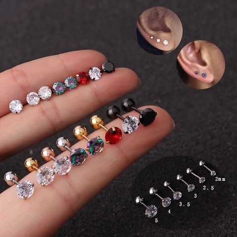 Ear Cartilage Rings & Studs Simple Style Round 316 Stainless Steel  Inlay Zircon