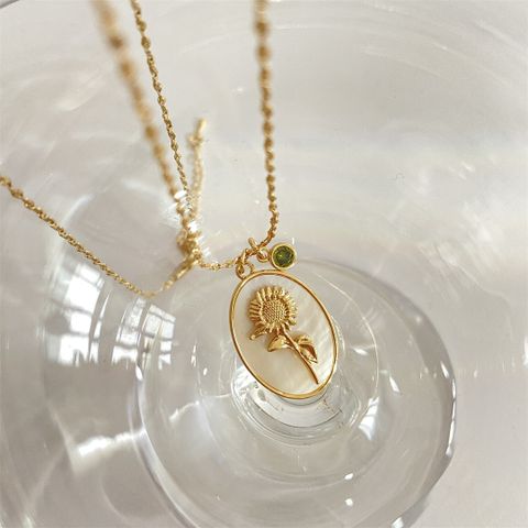 Glass Copper Fashion Inlay Flower Zircon Necklace