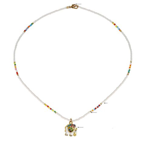 Ethnic Style Elephant Beaded Alloy Crystal Necklace