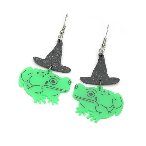Creative Witch Hat Frog Pendant Acrylic Earrings