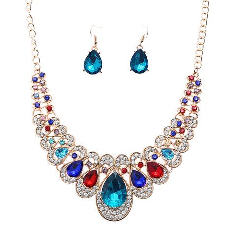 Ethnic Style Water Droplets Artificial Gemstones Zinc Wholesale Earrings Necklace