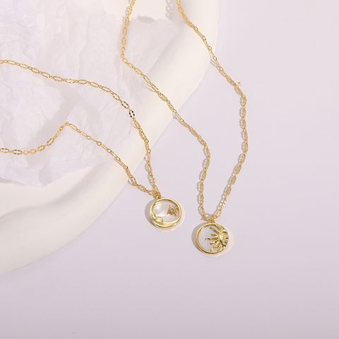 Copper 14K Gold Plated Fashion Sun Moon Pendant Necklace