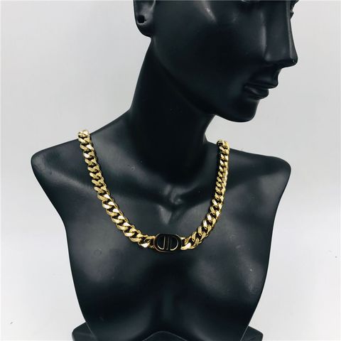 304 Stainless Steel Retro Inlaid Gold Geometric Necklace