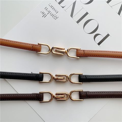 Fashion Solid Color Pu Leather Metal Button Belt