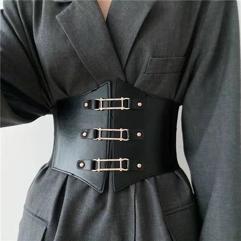 Elegant Solid Color Pu Leather Embroidery Straps Belt