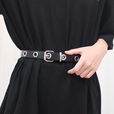 Punk Square Pu Leather Alloy Metal Button Chain Belt