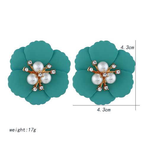 Retro Flower Simple Pearl Multi-color Flower Rhinestone Earrings