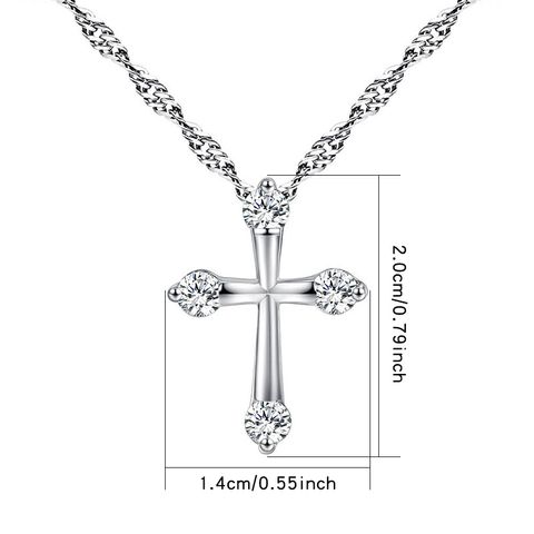 Simple Fashion White Zircon Cross Pendant Copper Necklace