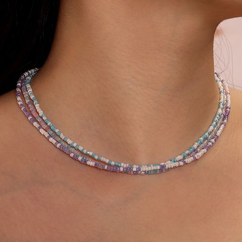 Fashion Simple Bohemian Style Transparent Bead Multi-color Necklace