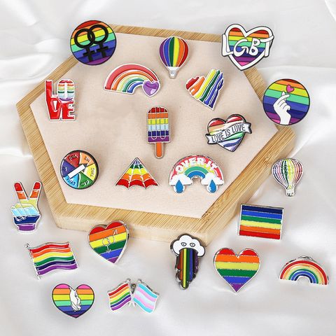 Heart-shaped Rainbow Pride Gay Cartoon Colorful Banner Alloy Brooch