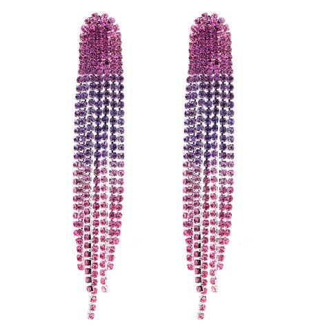 Women's Fashion Tassel Gradient Color Alloy Earrings Diamond Artificial Rhinestones Drop Earrings