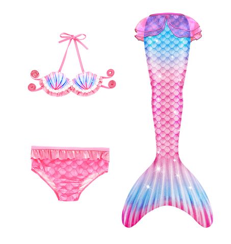 New Style Gradient Color Children's Mermaid Tail Swimsuit Three-piece Suit