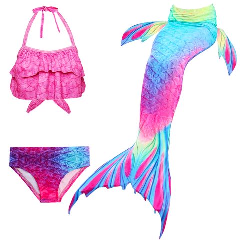 New Style Colorful Children's Mermaid Tail Shape Swimsuit Three-piece Suit