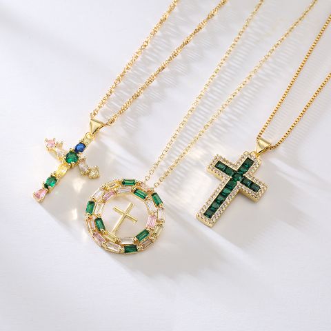 Women's Fashion Cross Copper Necklace Inlaid Zircon Zircon Copper Necklaces