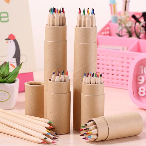 Log Color Barrel Color Lead Children's Painting Graffiti Environmental Protection Solid Color Colorful Pencil Six Angle Rod 12 Colors