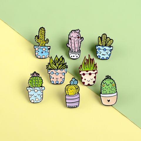 Cute Cactus Alloy Stoving Varnish Brooches