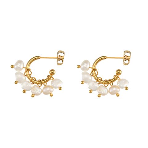 Elegant C Shape Plating Metal Artificial Pearls Gold Plated Ear Studs
