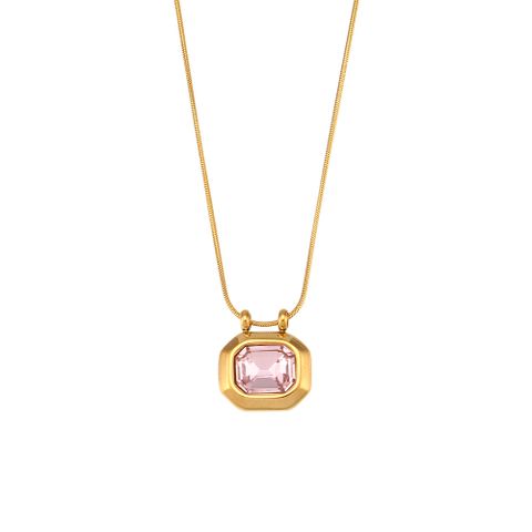 Vintage Style Square Stainless Steel Pendant Necklace Plating Zircon Stainless Steel Necklaces