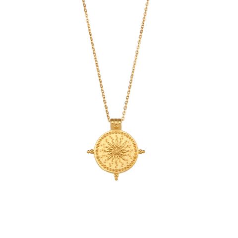 Fashion Round Sun Stainless Steel Plating Gold Plated Pendant Necklace