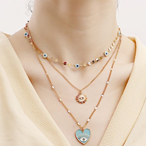 Fashion Devil's Eye Alloy Plating Layered Necklaces